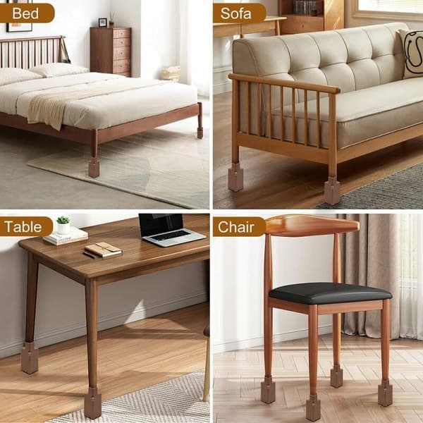 4 stk Justerbare sengsøyler 22-42 mm Brun møbelheving 10 cm