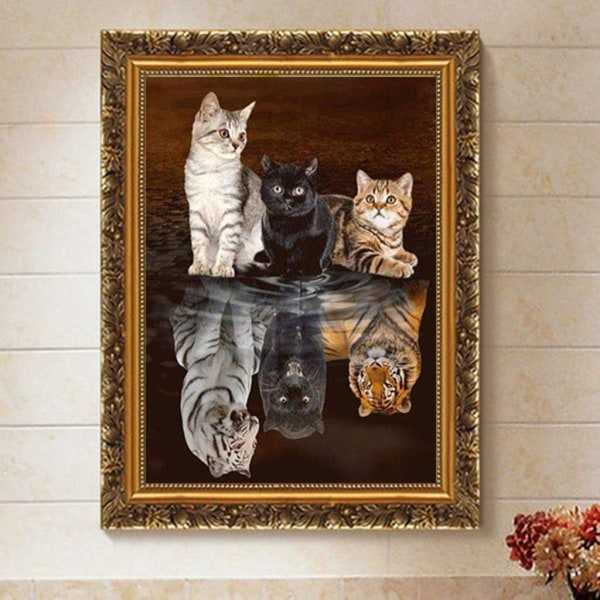 5D DIY Full Diamond Embroidery Kit Animal Wall Decor Cross Stitch Cat Turned Tiger - 40x55cm