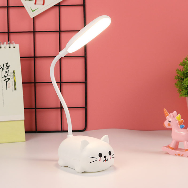 Flickvänligt LED-skrivbordslampa för flickor, ögonskydd, skrivbord, grundskola, sovrum, ins, sängbord, sovsal, lärande, barn, laddningsplugg, dubbelanvändning, vit