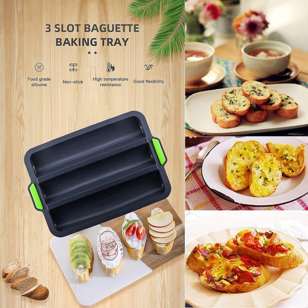 Silikon brødform for baking, non-stick brødform silikon baguette bakebrett med håndtak