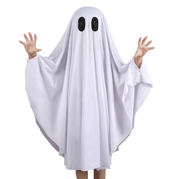 Ghost Halloween Costumes White Ghost Cloak Halloween Ghost Cosplay Role Play Child Costume Pumpkin Candy Bag for 3-4 Years Old Kids, Black, White