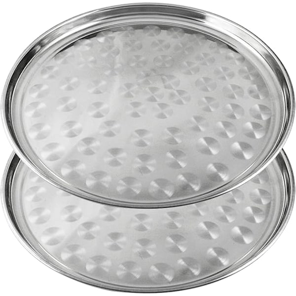 (02 stykker - 33cm)2x profesjonelt serveringsbrett i rustfritt stål, Ø 33 cm - stål brett for restauranter og barer