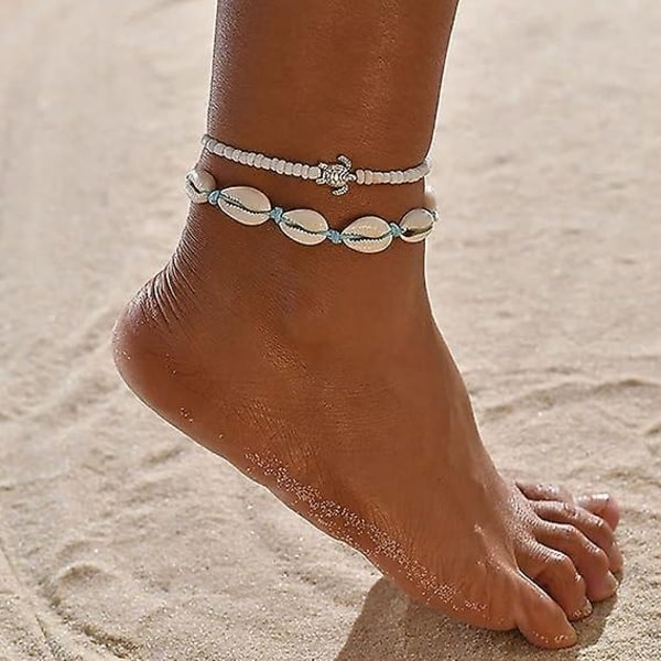Boho Shell/sjöstjärna/sköldpadda/ankelband Weave Ankel Armband Beaded Beach Summer Foot Smycken Justerbara för kvinnor