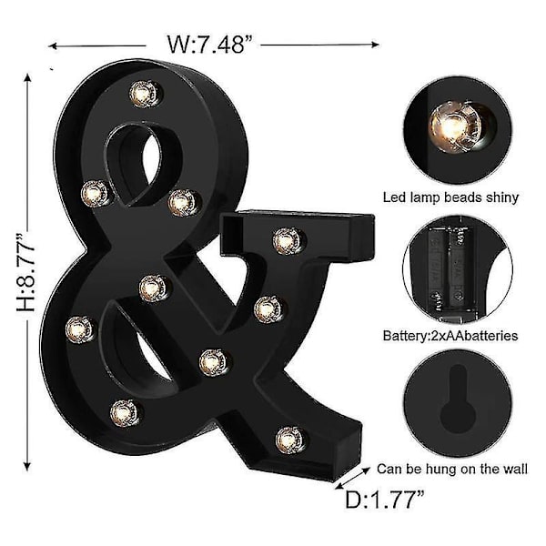 Nydesignede LED-bogstavlys 26 alfabet sorte dekorative Marquee-lamper til bryllupsfest H
