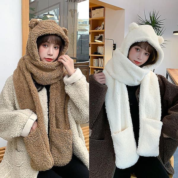 Huvtröja Halsduk Handskar Varma Rea 3-delat Set Dam Vinter Varma Mössor Grey