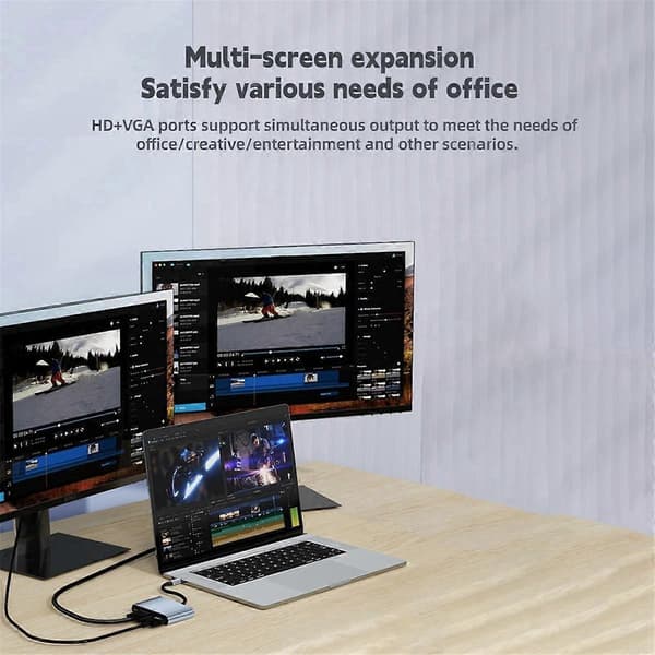 USB C Hub 4-i-1 Dockingstation med 5Gbps USB 3.0, 4K HD, VGA, 87W PD Opladning til, Laptops & Mere