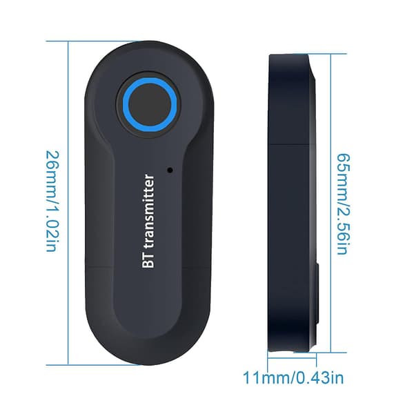 3,5 mm Bluetooth-sender, trådløs bærbar stereosender, parret med Bluetooth-mottaker, USB-drevet