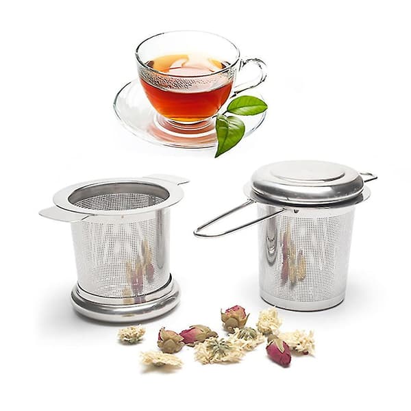 Rustfrit stål te-si, te-infuser med to håndtag, sammenklappelig te-filter med låg
