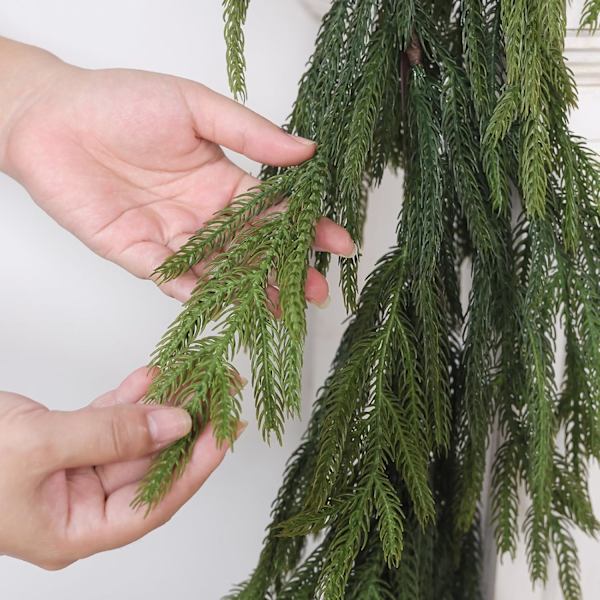 9FT Real Touch Norfolk Pine Girlang - Konstgjord Julgirlang Grön Lång Faux Pine Girlang för Semesterfönster Eldstad Inomhus Utomhus Deko