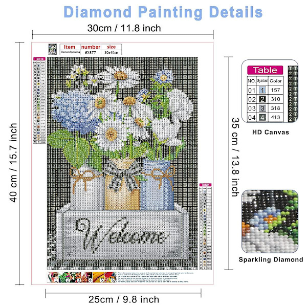 Blommor Diamantmålning Kit Diamantkonstset För Vuxna Diy 5d Full Diamantmålning Kit Blommor Diamantmålning Welcome