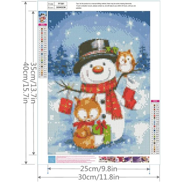 Julklapp Diamantmålning Kit för Vuxna, Snögubbe och Räv Diamantmålning, 5D DIY Alla Diamant Jul Diamantkonst Present Hem Väggdekor 12x16 Tum