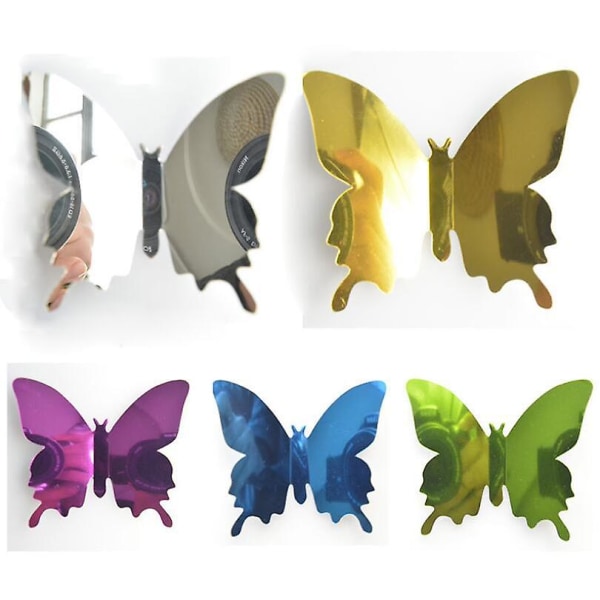 12 st Stereo Mirror Butterfly Pet Mirror 3d Butterfly Wall Stickers Silver