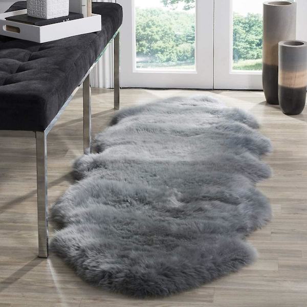 Faux fårskinn plysch matta, 2x5 fot mjuk och tjock stolssoffa överdrag lurvig matta halkfri matta för sovrum, modern dekor matta, varm konstgjord päls soffa C Gray