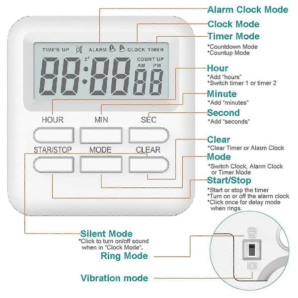 Digital Magnetisk Nedtælling Højt Alarm Køkken LCD Display Klasseværelse til Studier Madlavning, Etc