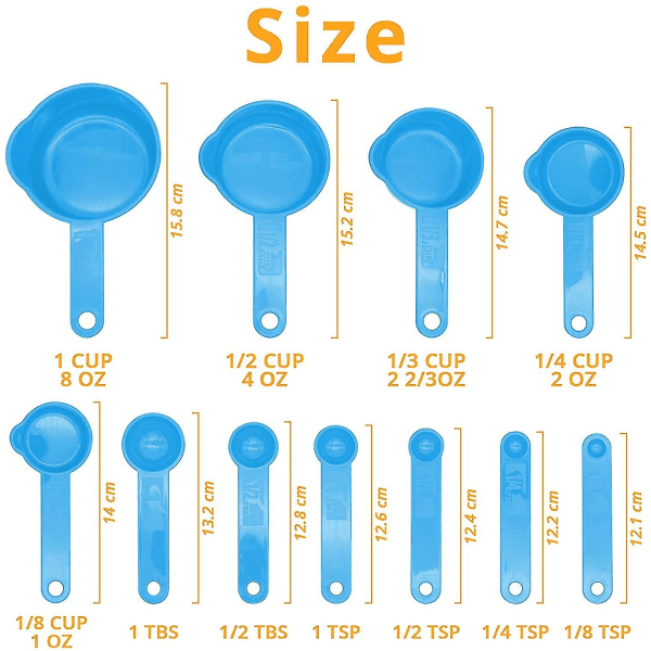 Köksbakning Plast Mätsked & koppar Set för torrt eller flytande (11 st, blå)