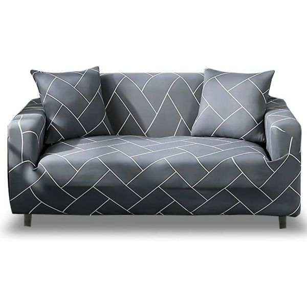 Sofatrekk i elastisk - polyester spandex-trykt sofatrekk - møbeltrekk 2 seter, lysegrå striper