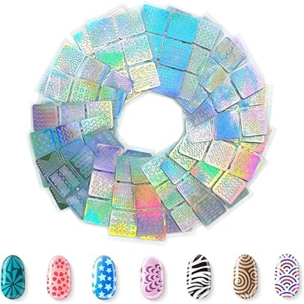 Nagelkonst nagelstencil, nagelstencil, vinylstenciler för nagelkonst, 144 stycken 24 ark stenciler, olika stilar nagelstencil nagelkonst klistermärken för naglar