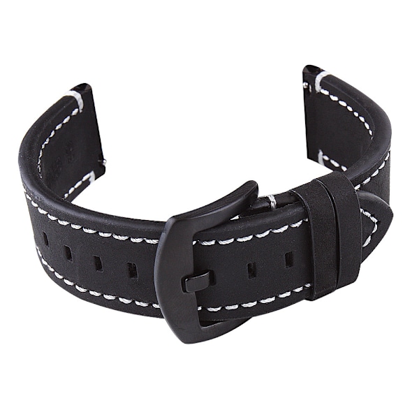 Svart 20mm äkta läder klockarmband med snabbfäste