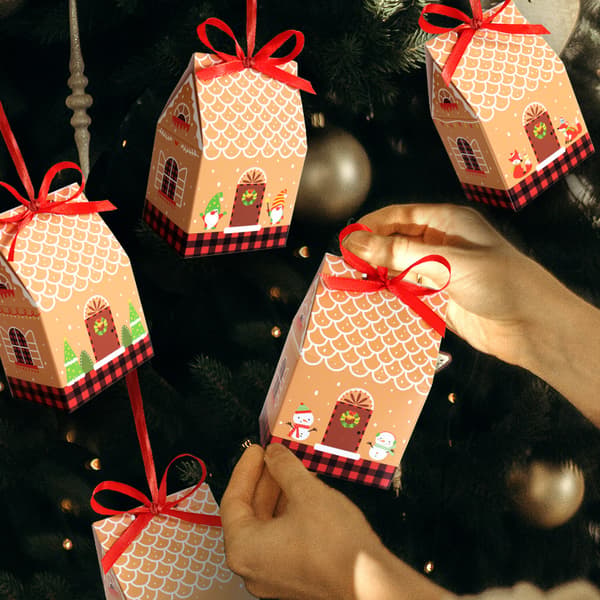 Julhus godisbox liten presentask förpackning papperslåda Jul pepparkakshus papperslåda förpackning presentask 24 set