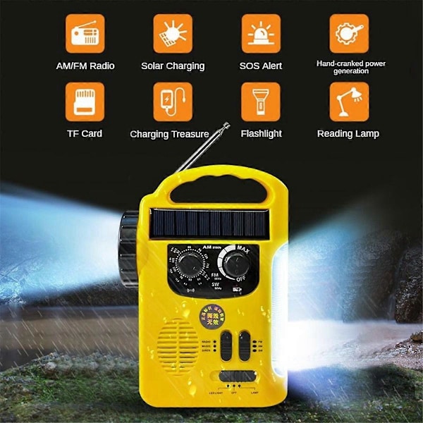 Taskulamppukokoinen käsikammen hätäradio 1200Mah AM/FM aurinkoradio LED-taskulampulla ja SOS-hälytyksellä ulkoiluun ja retkeilyyn