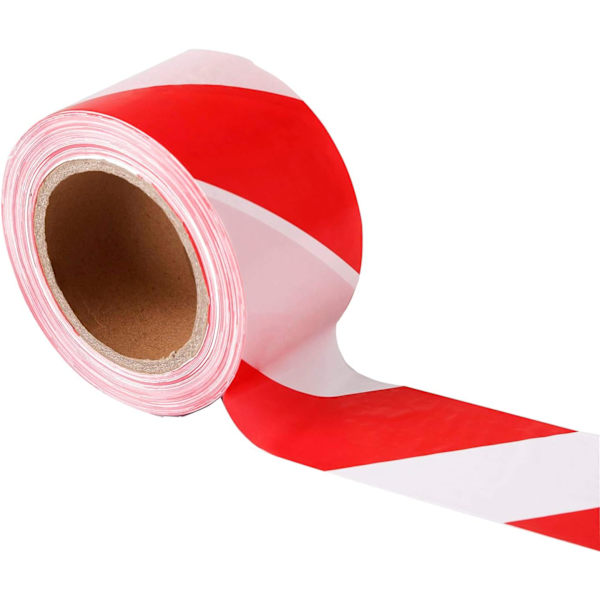 48mm x 33m Punainen ja valkoinen varoitusnauha, ei-liimautuva