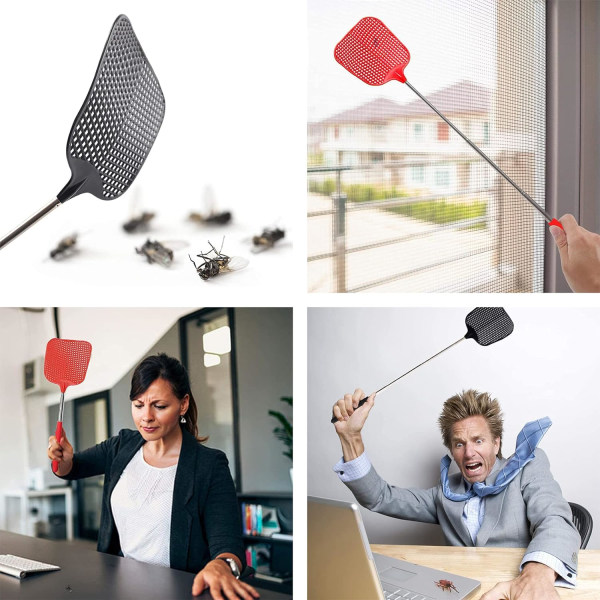 (Röd) Expanderbar flugsmälla, manuell skadedjursbekämpning, manuell skadedjursbekämpning med hållbart och robust teleskophandtag