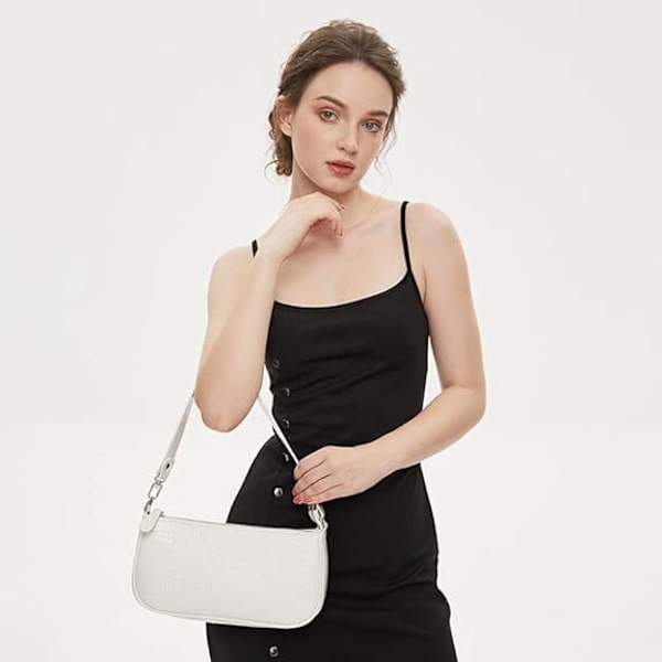 Dam Läder Crossbody Väska, Mini Handväska med Retro Krokodilmönster i Mjukt PU Läder, Klassisk Liten Crossbody Väska för Kvinnor 90-talets Mini Väskor med C