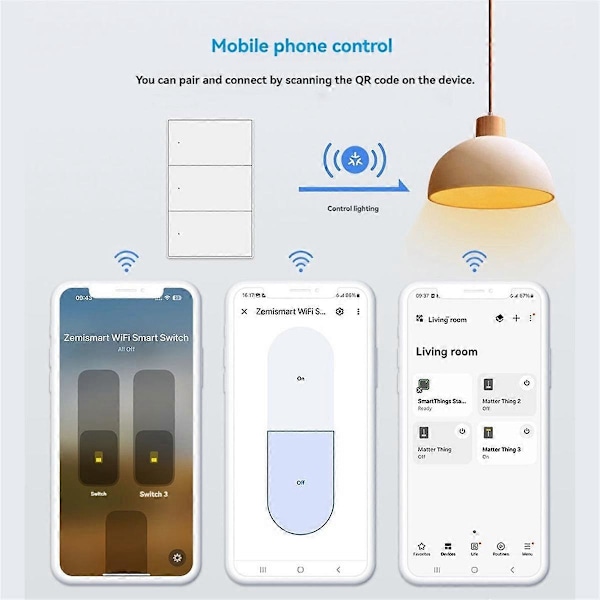 Matter WiFi Smart Bryter Vegglysbryter Smart Kontroll 1 2 3 4 6 Grupper Knapp for APP 4 Veis