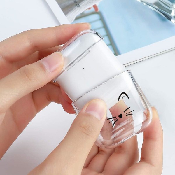 Cat AirPods- case , kompatibel med AirPods 2 & 1 - fodral Transparent cover AirPods- case (front LED synlig) Stötsäker case skuren