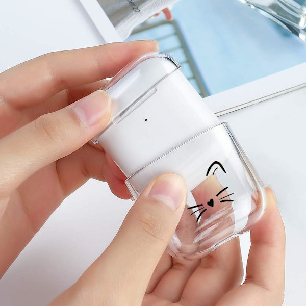 Katt AirPods-fodral, kompatibelt med AirPods 2 & 1-fodral transparent silikon skyddande fodral AirPods-fodral (främre LED synlig) stöttåligt fodral