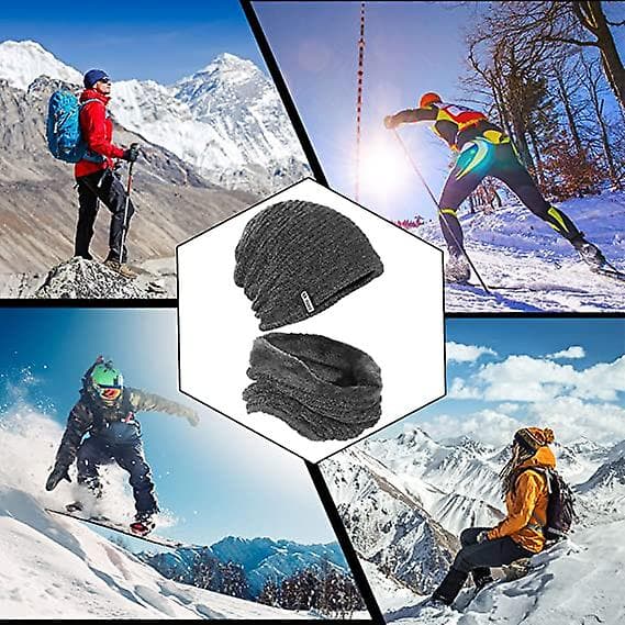 Vintermössa Beanie Hat Scarf Set Mjuk Tjock Mössor Varma Skalle Mössor Grå Coffee