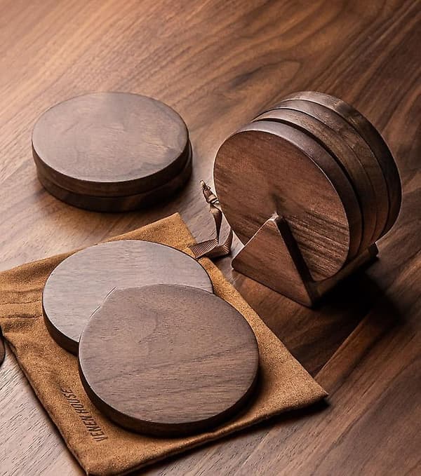 Trefylterbrikker for drikkevarer - Sett med 6 med holder, 4 tommer
