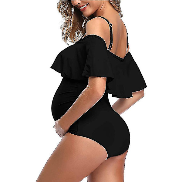 Maternity Off Shoulder One Piece Badetøj Flounce Floral Ruffled Graviditet Badetøj Large