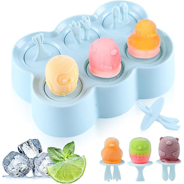 Børneisforme, 6 små isforme, silikone ispindeforme, genanvendelige popsicleforme, blå mini isforme