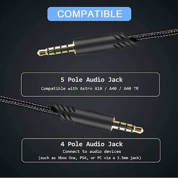 Ersättningskabel för headset, för Astro A10/a40 spelheadset 2 meter