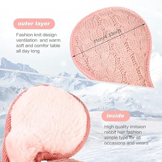 2 st Fällbara Öronmuffar Justerbara Stickade Öronmuffar med Fuzzy Fleece Foder Vinterpäls Öronmuffar Unisex Rosa och Svart