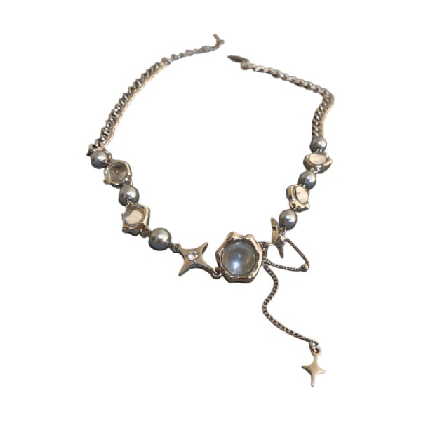 Halsband med stjärnhimmel för kvinnor, trendig hiphop-design med pärlor, söt och cool nyckelbenskedja