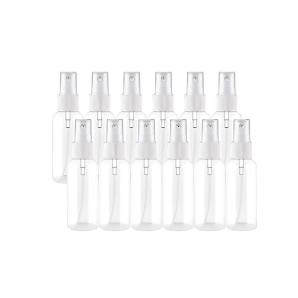 12 st sprayflaskor, genomskinlig tom fin dimma i plast mini set, små påfyllningsbara vätskebehållare 25ml