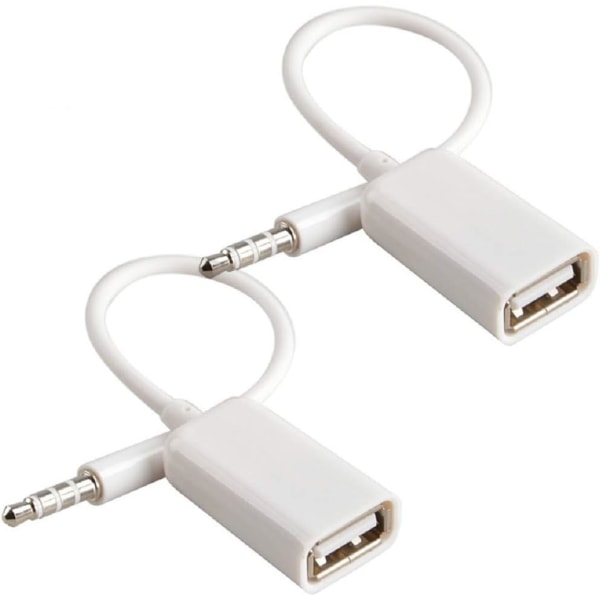 AUX til USB-adapter 3,5 mm han-stik Aux-lyd til USB 2.0 hun-konverterkabel Konverterkabel til bil Hvid 2-pak af Oxsubor (bildekoderingsfunktion Nee