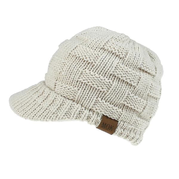 Mössa med knut, vintervarm, stickad, slarvig hög bulle, hästsvans, hatt, solskärm beige
