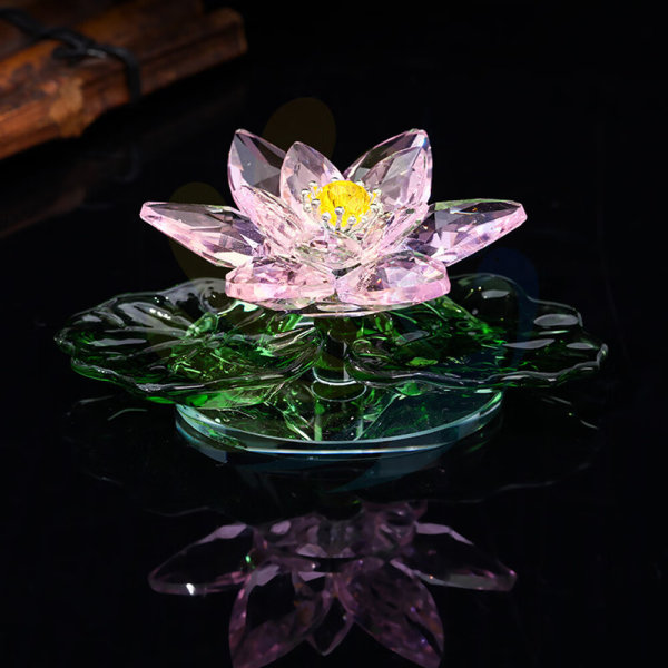 Rosa glitter kristall ton reflekterande kristall lotus, feng shui glas heminredning