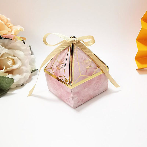 50 st Gem Tower Födelsedag Bröllop Fest Godispåsar Med Band Pärla Presentpåsar Förpackning Presentaskar Pink