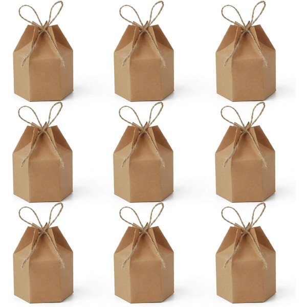 50-pack papper presentförpackning Lykta Hexagon Kraftpapper förpackningslåda med garn godis Choklad presentförpackning för bröllopsfest Julbrun