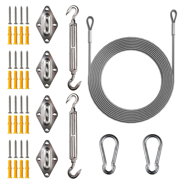 Firkant og rektangulær skygge sejl baldakin markise montering PC hardware kit, 48' 12' x 4 kabel wire reb