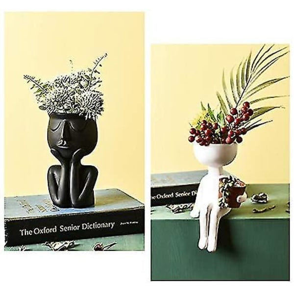 Blomsterpotter Sukkulenter Vase Gresk Statue Blomsterpotter Hjem Hagedekorasjon BLACK
