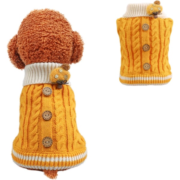Varm hundtröja vintermode klassisk stickad flicktröja kappa för hund kallt väder, gul, liten