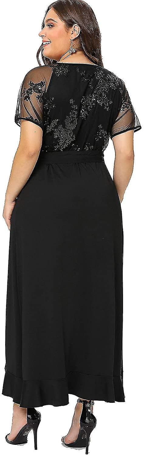 Plus Size Empire Midja Maxi Klänning Volang Split Semi Sheer Enfärgade Klänningar