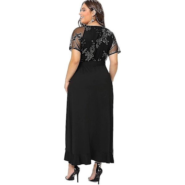 Plus Size Empire Midje Maxi Kjole Ruffle Split Semi Sheer Ensfargede Kjoler