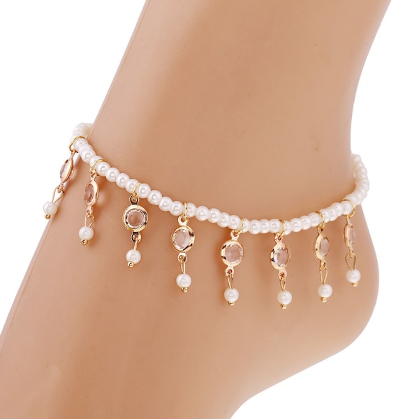 Imitation Pearl Elastic Ankle Chain Summer Sexy Beach Pearl Ankle Bracelet on Leg Accessories Foot Jewelry