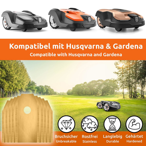 18x Reserveblade Titaniumbelagt Rustfrit Stål Til Husqvarna Gardena Mcculloch Rob Flymo Yardforce Matrix Grizzly Brast